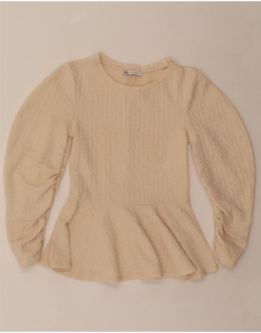 ZARA Womens Long Sleeve Blouse Top UK 8 Small Beige Polyester