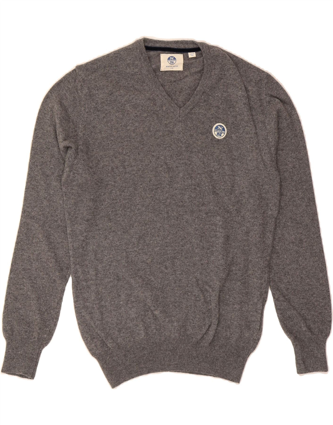 NORTH SAILS Mens V-Neck Jumper Sweater Large Grey Wool Vintage North Sails and Second-Hand North Sails from Messina Hembry 