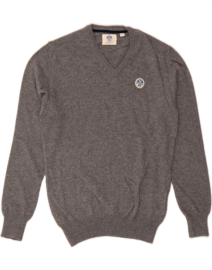 NORTH SAILS Mens V-Neck Jumper Sweater Large Grey Wool Vintage North Sails and Second-Hand North Sails from Messina Hembry 