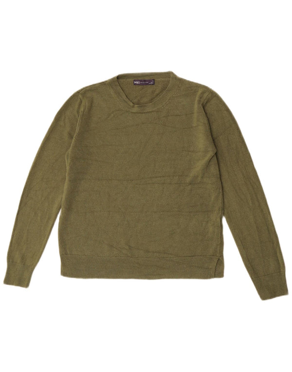 Marks & Spencer Damen-Pullover mit Rundhalsausschnitt, Gr. 12, Medium Khaki, Acryl