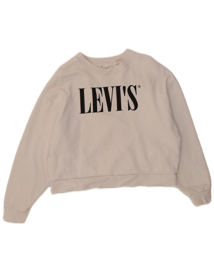 Levi's Womens Crop Graphic Oversized Sweatshirt Jumper UK 10 Small White