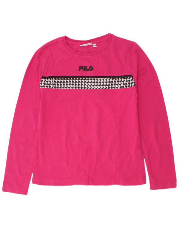 Fila Girls Top Long Sleeve 9-10 Years Pink Houndstooth
