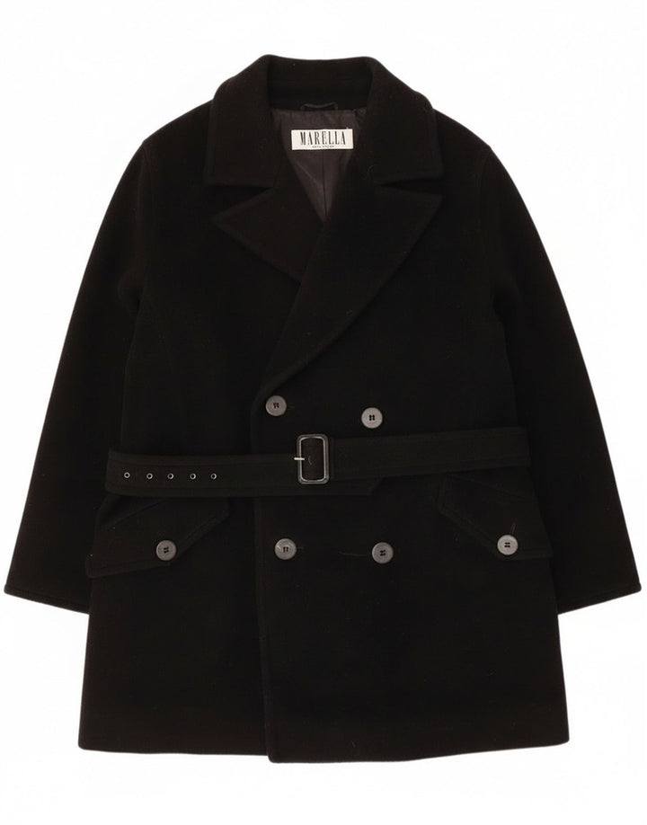 Marella Damen Zweireihiger Mantel UK 14 Mittelschwarze Schurwolle