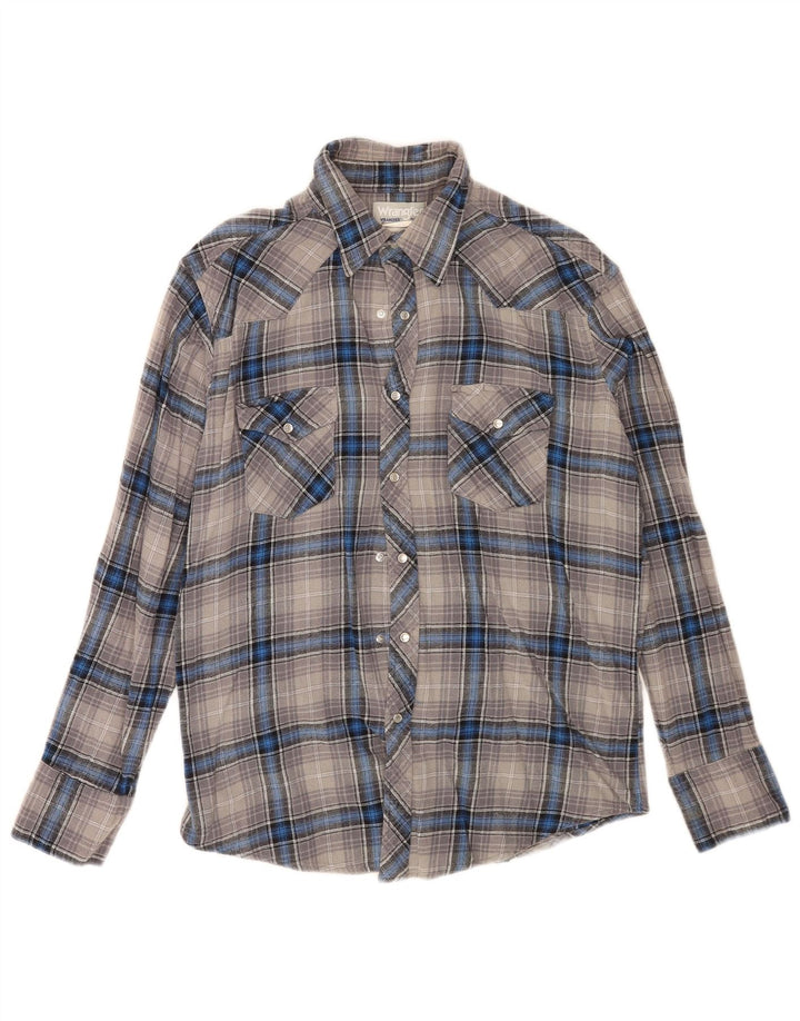 Wrangler Mens Flannel Shirt Large Grey Check Cotton