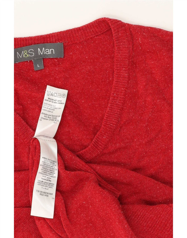 Marks & Spencer Mens V-Neck Jumper Sweater Large Red Acrylic
