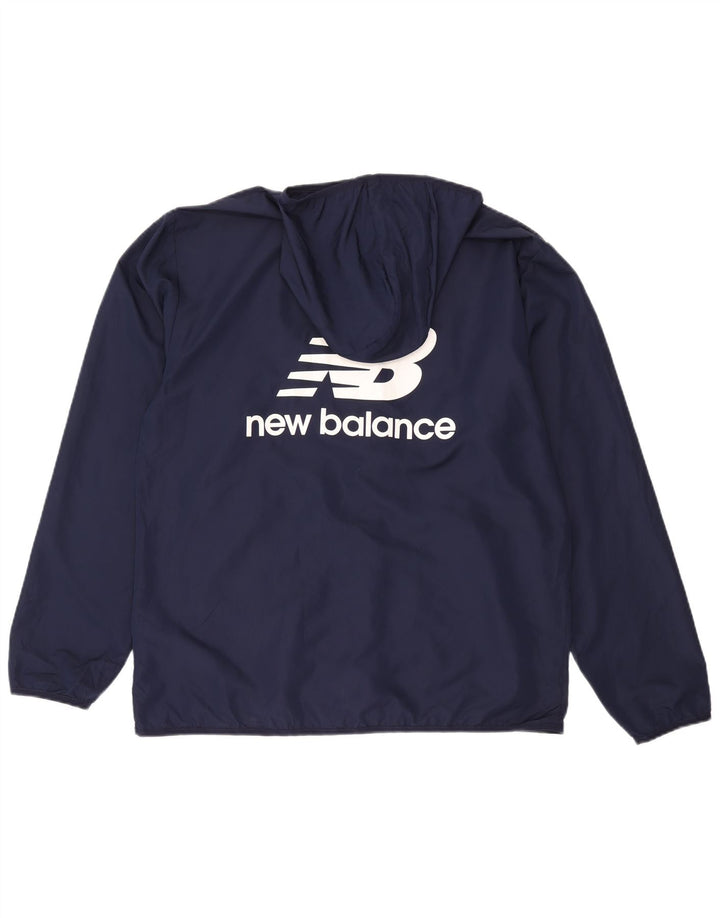 Giacca antipioggia con cappuccio grafico da uomo New Balance grande in poliestere blu navy