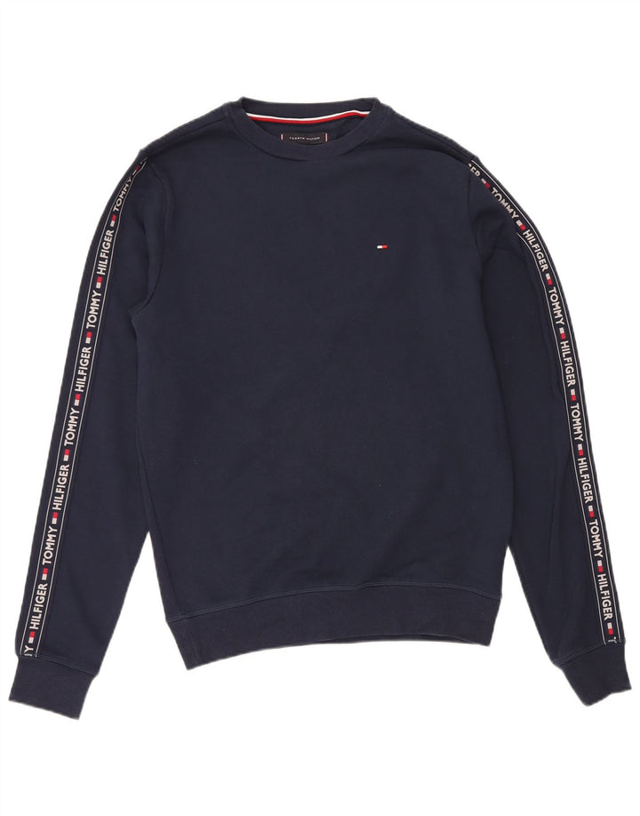 TOMMY HILFIGER Mens Graphic Sweatshirt Jumper Medium Navy Blue Cotton
