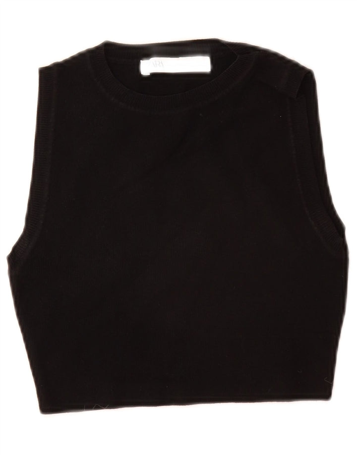 ZARA Womens Crop Vest Top UK 12 Medium Black