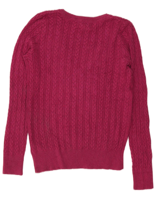 Eddie Bauer Damen-Pullover mit V-Ausschnitt, UK 14, mittelrosa, Baumwolle
