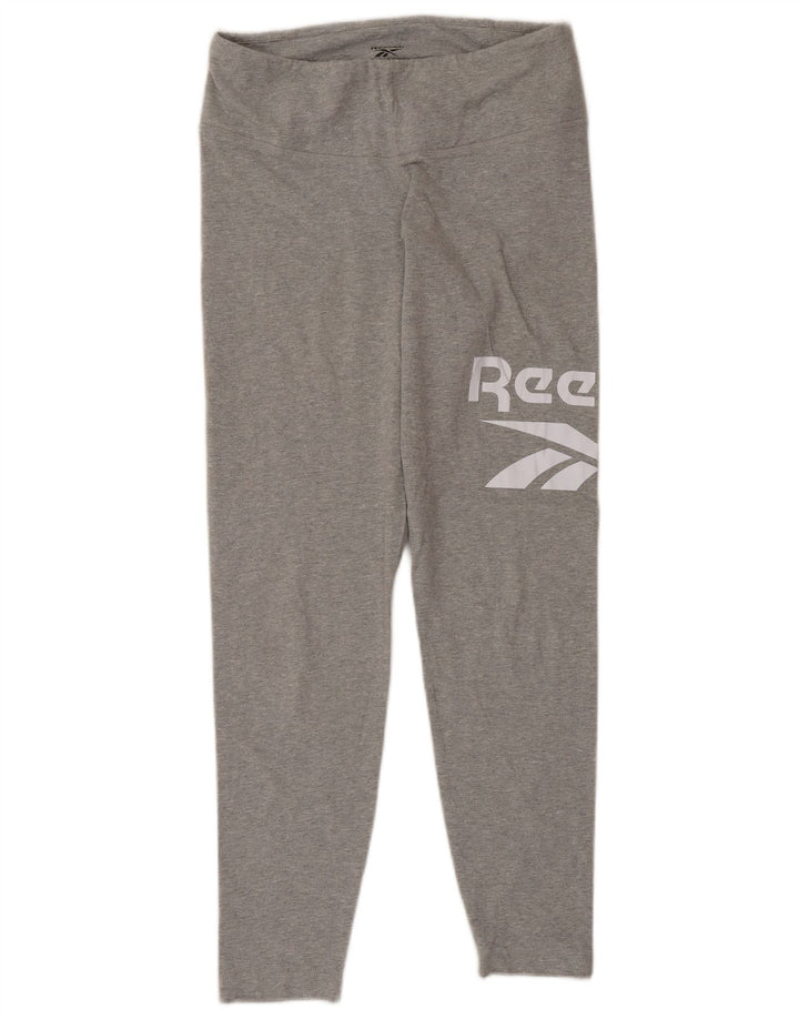 Reebok Womens Graphic Leggings UK 12/14 Medium Grey Cotton