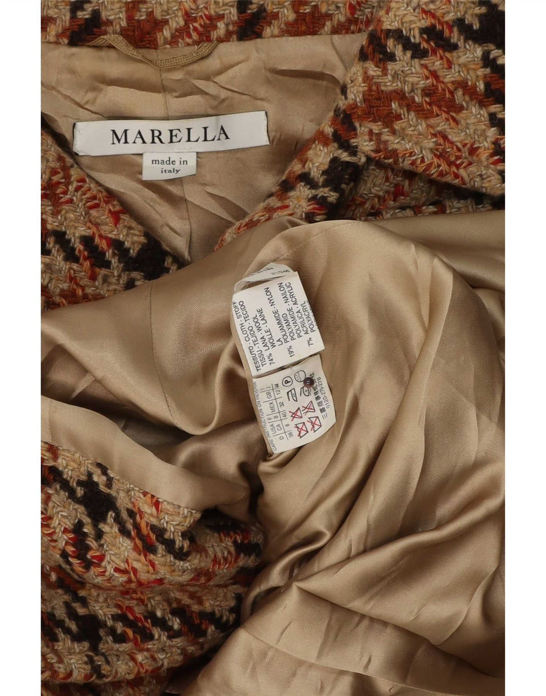 Marella Veste Blazer Femme UK 12 Marron Moyen Pied-de-Poule Classique
