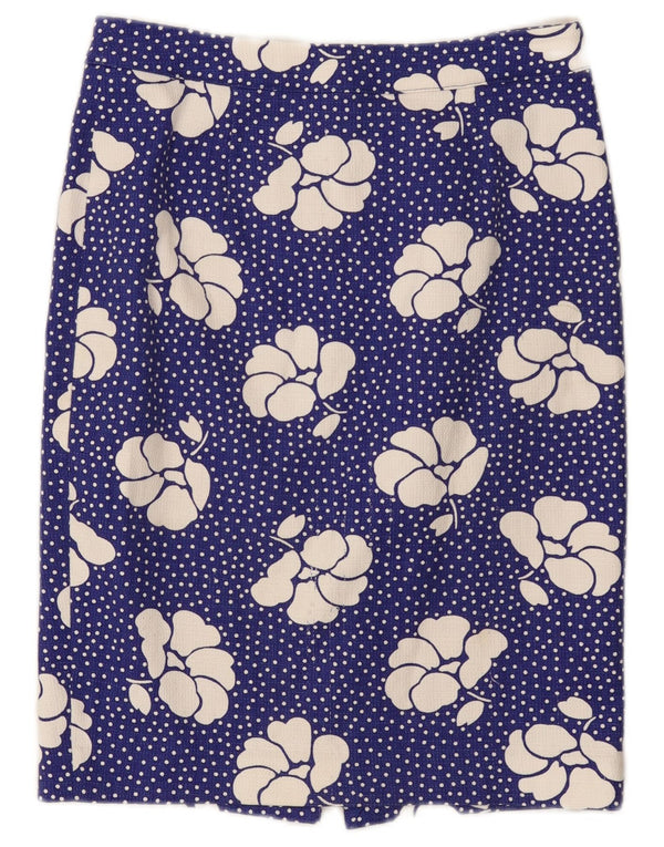 Boden Dame lige nederdel UK 10 Small W30 Blue Floral Bomuld