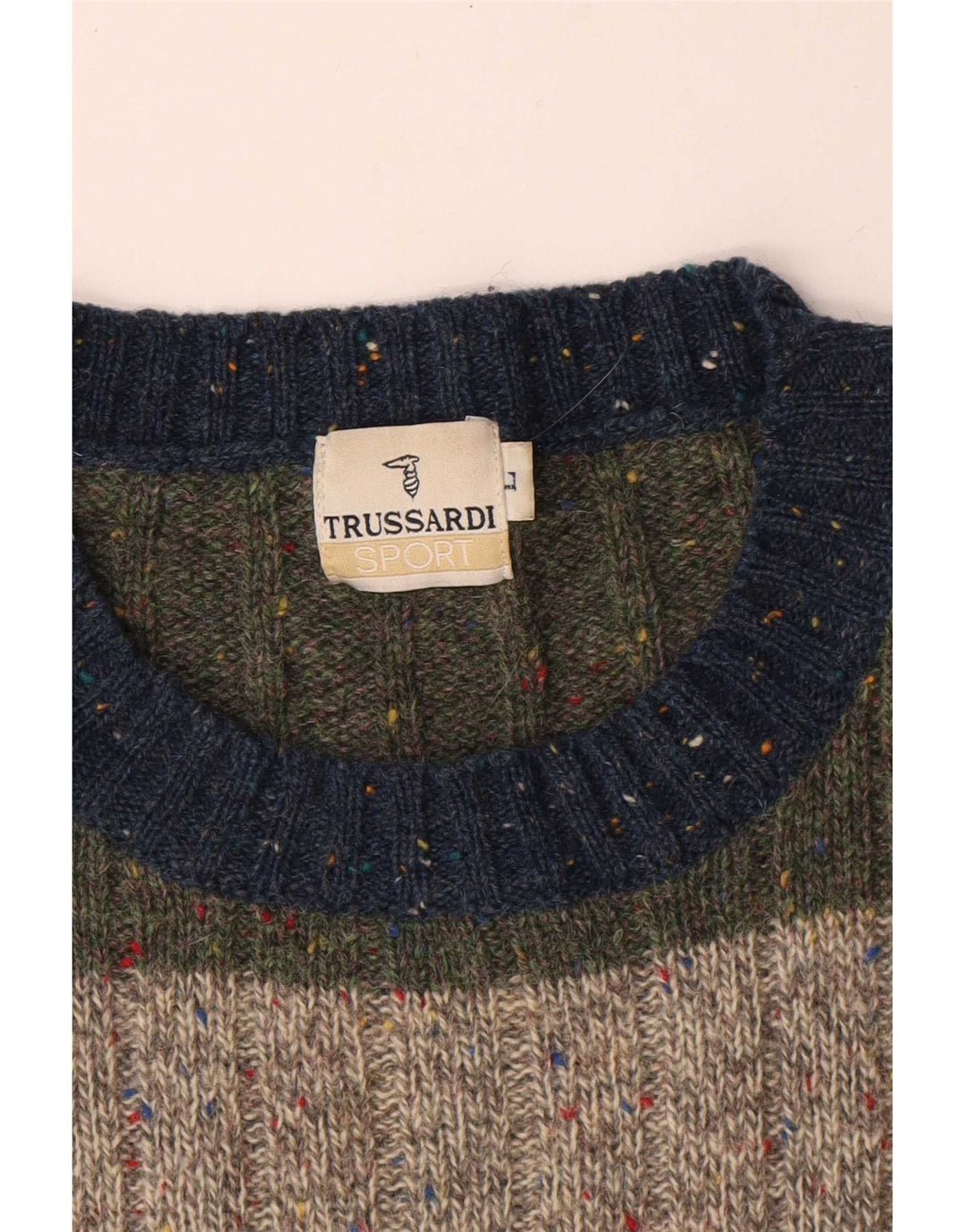 Trussardi Mens Crew Neck Jumper Sweater Large Multicoloured Striped Wool