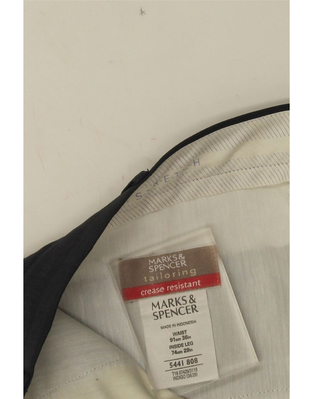 Marks & Spencer Mens Straight Suit Trousers W36 L29 Navy Blue Polyester
