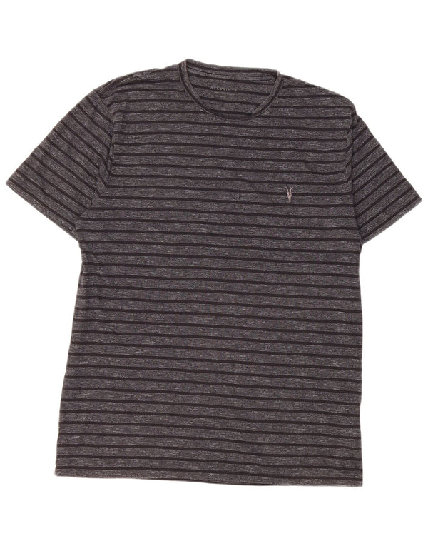 All Saints Mens Slim Fit T-Shirt Top Large Black Striped Cotton
