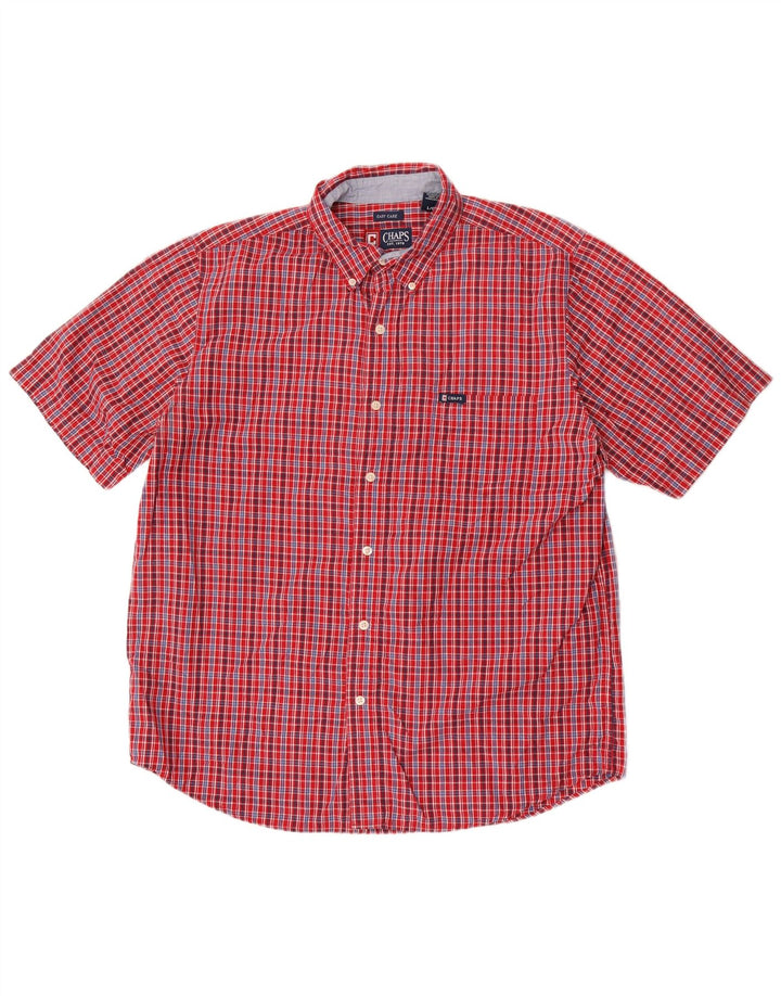 Chaps Mens Easy Care Short Sleeve Shirt Large Red Check Cotton