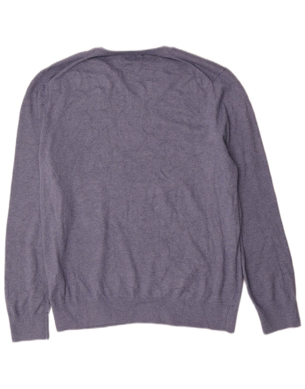 Nautica Mens V-Neck Jumper Sweater Medium Navy Blue Cotton
