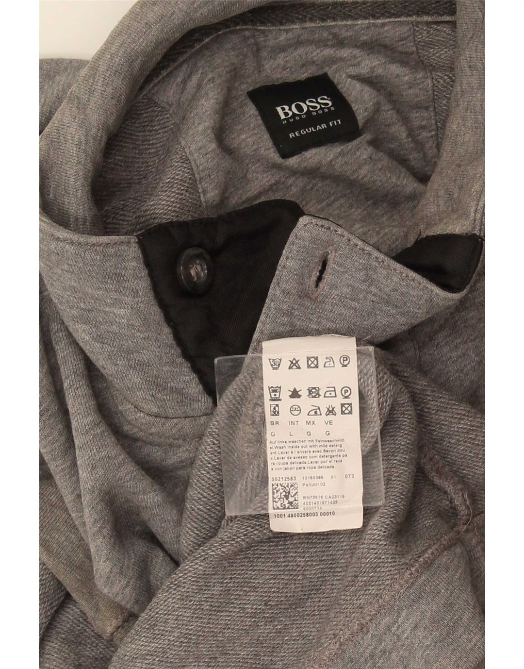 Hugo Boss Mens Button Neck Sweatshirt Jumper Large Grey Cotton