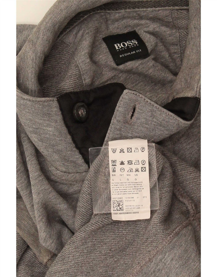Hugo Boss Mens Button Neck Sweatshirt Jumper Large Grey Cotton