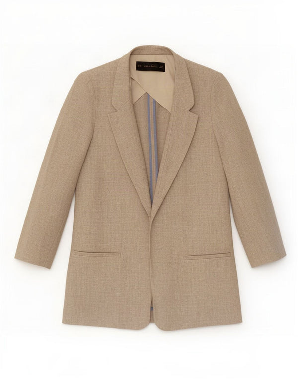 Zara Veste blazer ouverte surdimensionnée pour femme UK 6 XS Lin beige