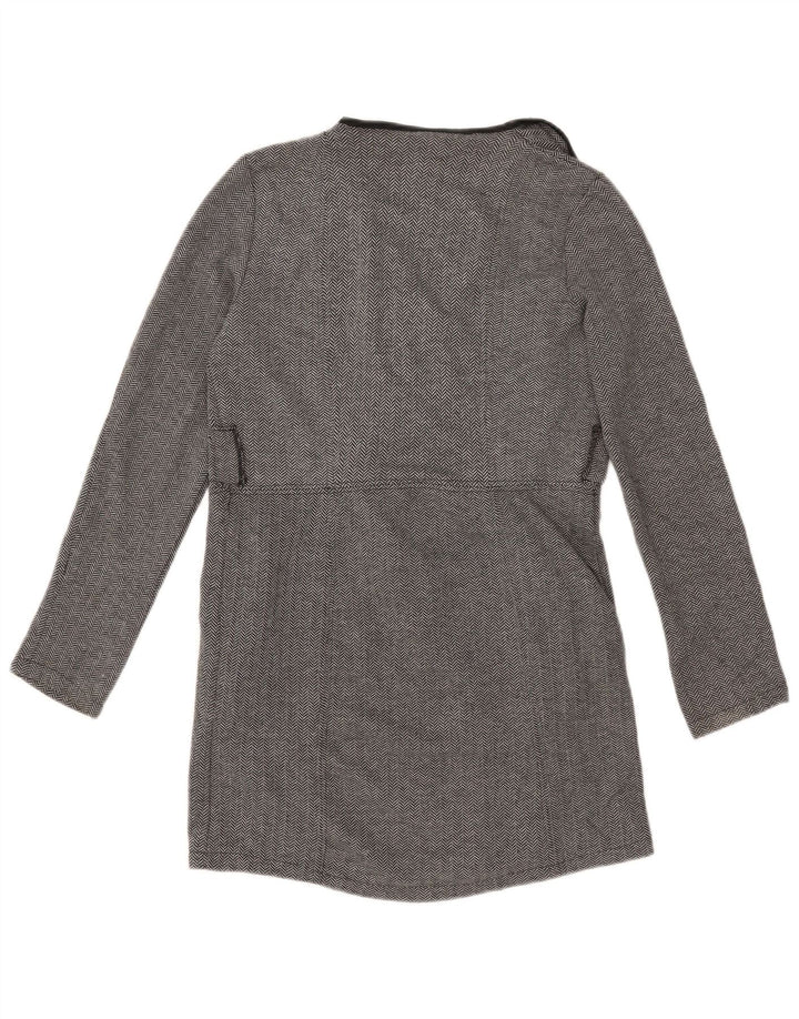 Zara Womens Open Overcoat UK 10 Small Grey Herringbone