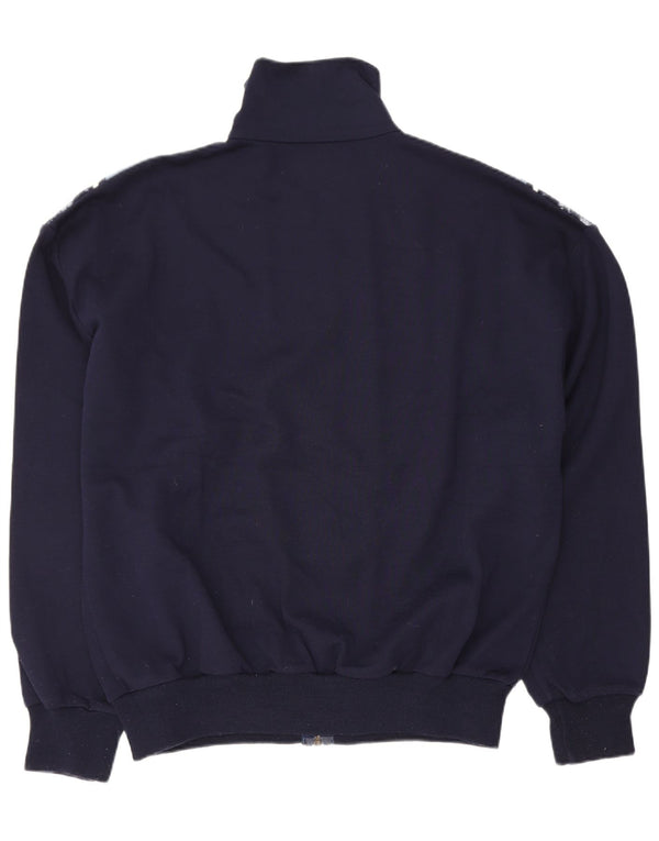 Giacca da tuta da uomo vintage vestibilità ampia UK 40 piccola blu navy geometrica