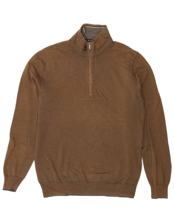 Massimo Dutti Herre Zip Neck Jumper Sweater Medium Khaki