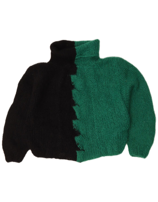 Vintage γυναικείο πουλόβερ με ρολό λαιμόκοψη UK 16 Large Green Colourblock