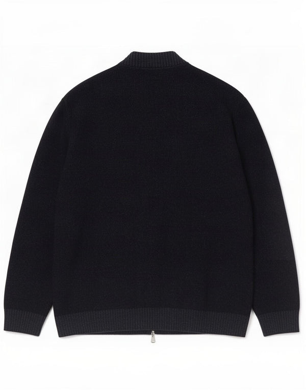 Pulover cardigan cu fermoar complet pentru bărbați vintage, mare, albastru marin cu pete