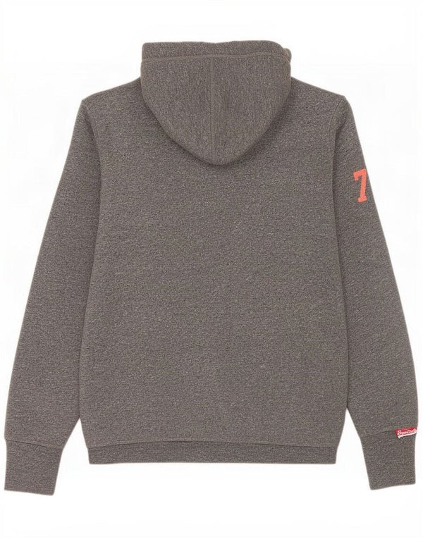 Suéter feminino Superdry com capuz e zíper gráfico UK 14 algodão cinza médio
