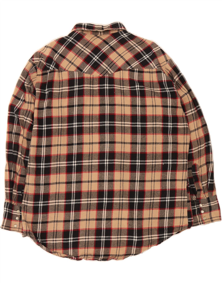 PLAINS Mens Flannel Shirt Large Beige Check Cotton Vintage Plains and Second-Hand Plains from Messina Hembry 