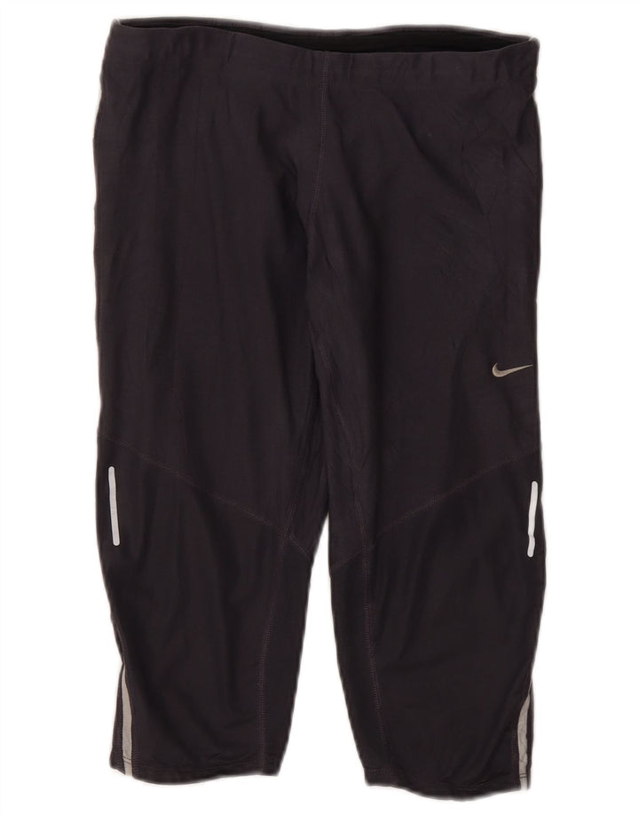 Nike Womens Dri Fit Capri Leggings UK 12 Medium  Grey Polyester
