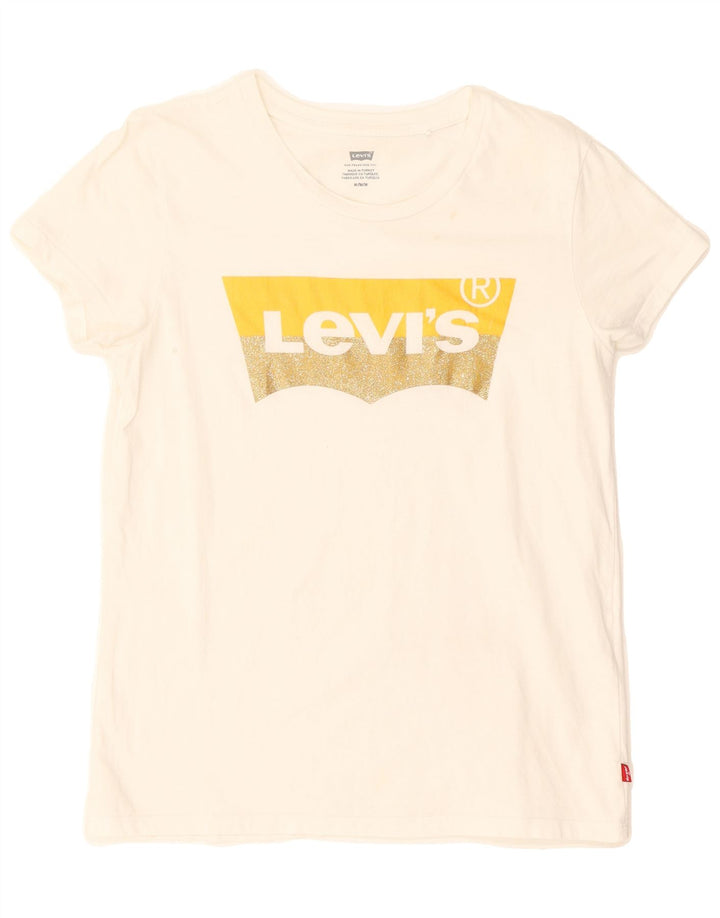 LEVI'S Womens Graphic T-Shirt Top UK 12 Medium White Vintage Levi's and Second-Hand Levi's from Messina Hembry 