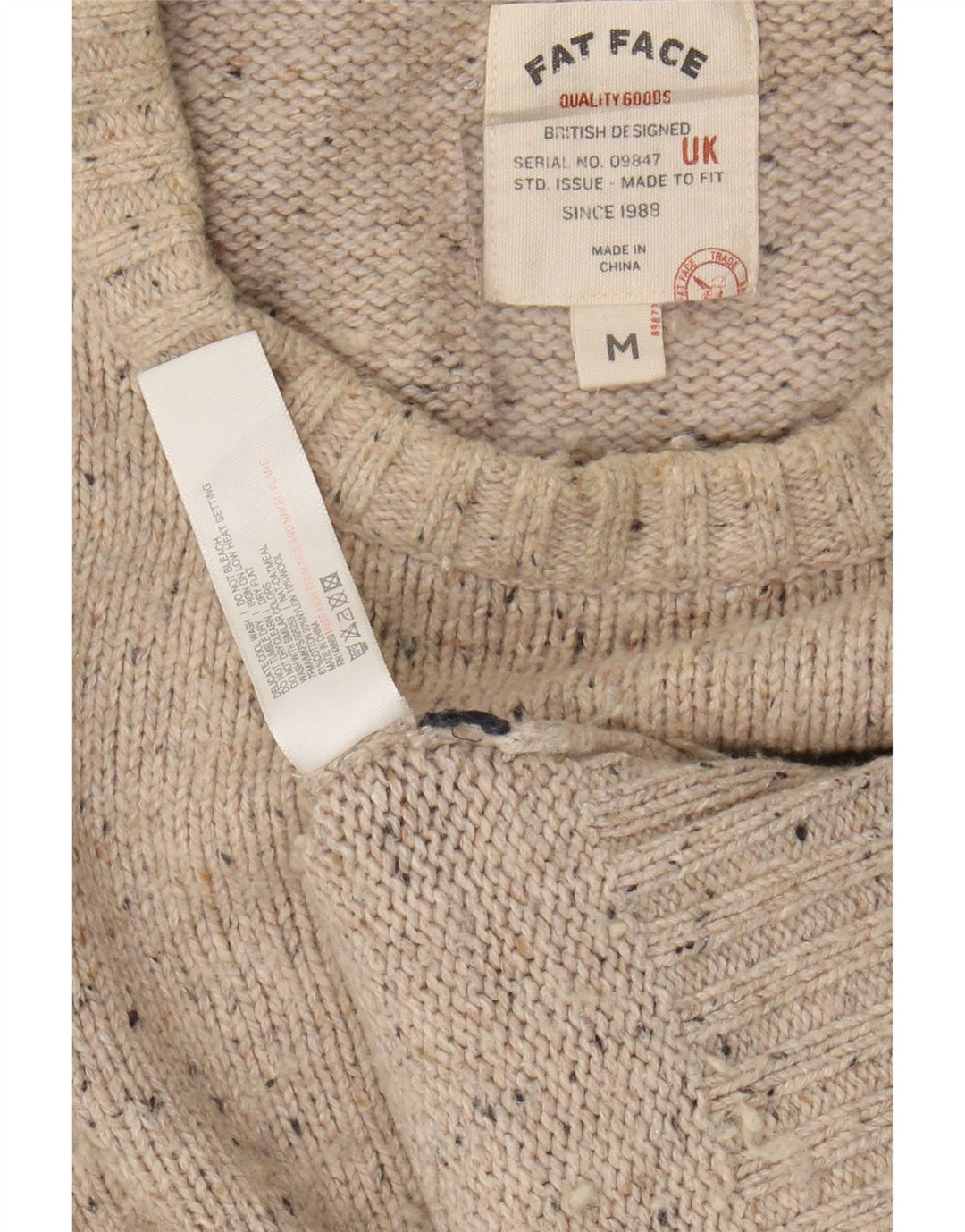 FAT FACE Mens Crew Neck Jumper Sweater Medium Beige Flecked Cotton