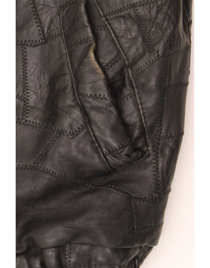 Vintage hombres chaqueta de cuero gráfico Reino Unido 40 gran patchwork negro