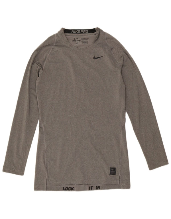 Maglia Nike Dri Fit da uomo a maniche lunghe in poliestere color block grigio medio