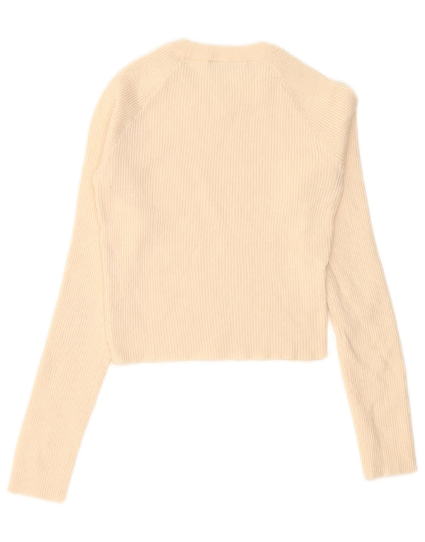 Zara Damen Crop Top Langarm UK 8 Small Beige