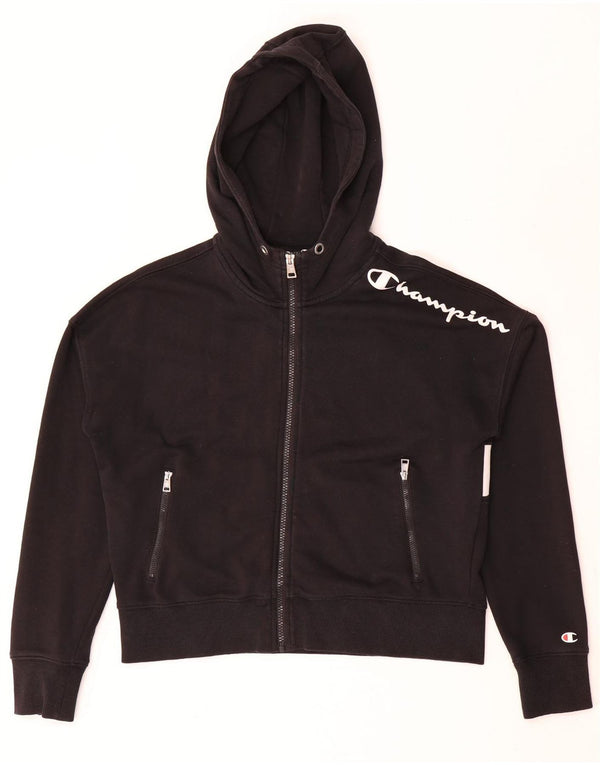 Champion Damen-Kapuzenpullover mit grafischem Reißverschluss, Gr. 10, Größe S, Schwarz, Farbblock