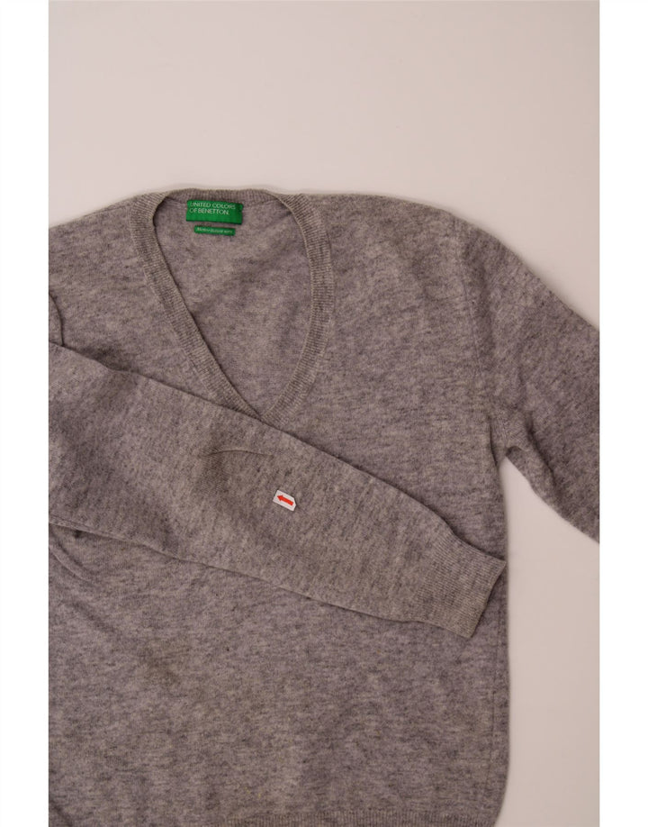 BENETTON Womens V-Neck Jumper Sweater UK 8 Small Grey Vintage Benetton and Second-Hand Benetton from Messina Hembry 