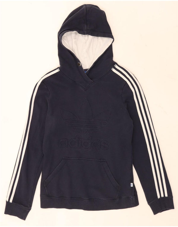 Adidas Womens Graphic Hoodie Jumper UK 14 Medium  Navy Blue Cotton