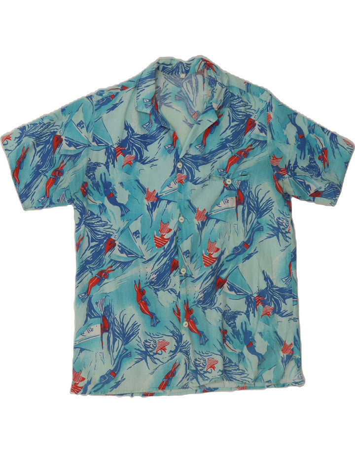 VINTAGE Mens Graphic Short Sleeve Shirt Small Blue Vintage Vintage and Second-Hand Vintage from Messina Hembry 