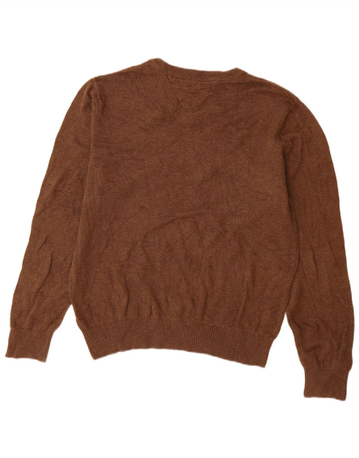 Tommy Hilfiger Mens V-Neck Jumper Sweater Medium Brown Cotton