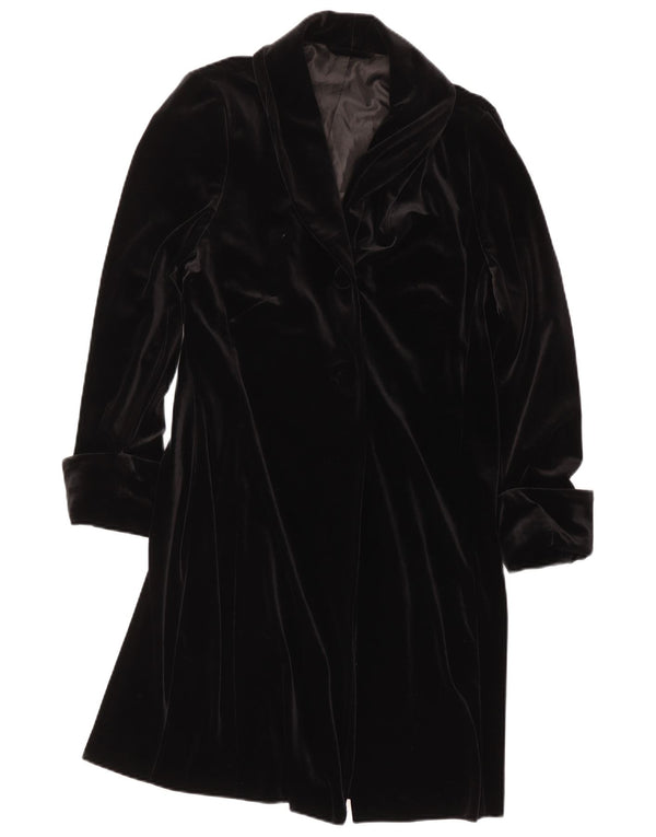 Vintage Womens Velvet Overcoat UK 16 Large Black Polyester