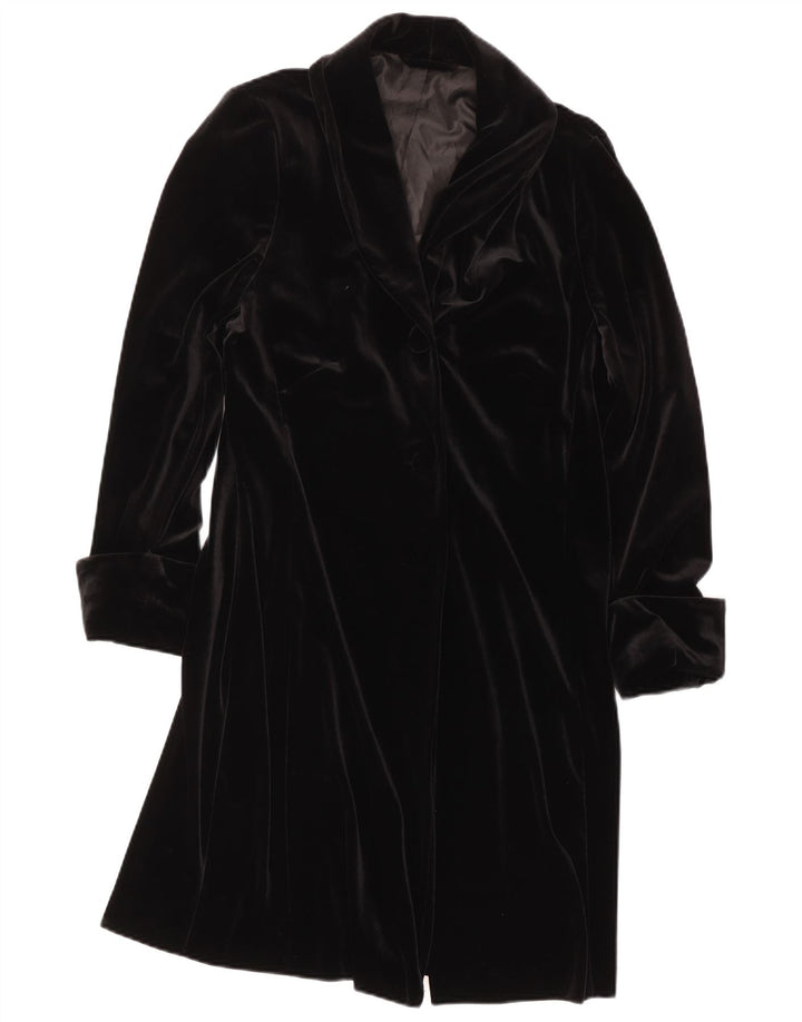 Vintage Womens Velvet Overcoat UK 16 Large Black Polyester