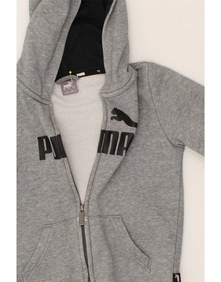 PUMA Boys Graphic Zip Hoodie Sweater 7-8 Years Grey Cotton Vintage Puma and Second-Hand Puma from Messina Hembry 