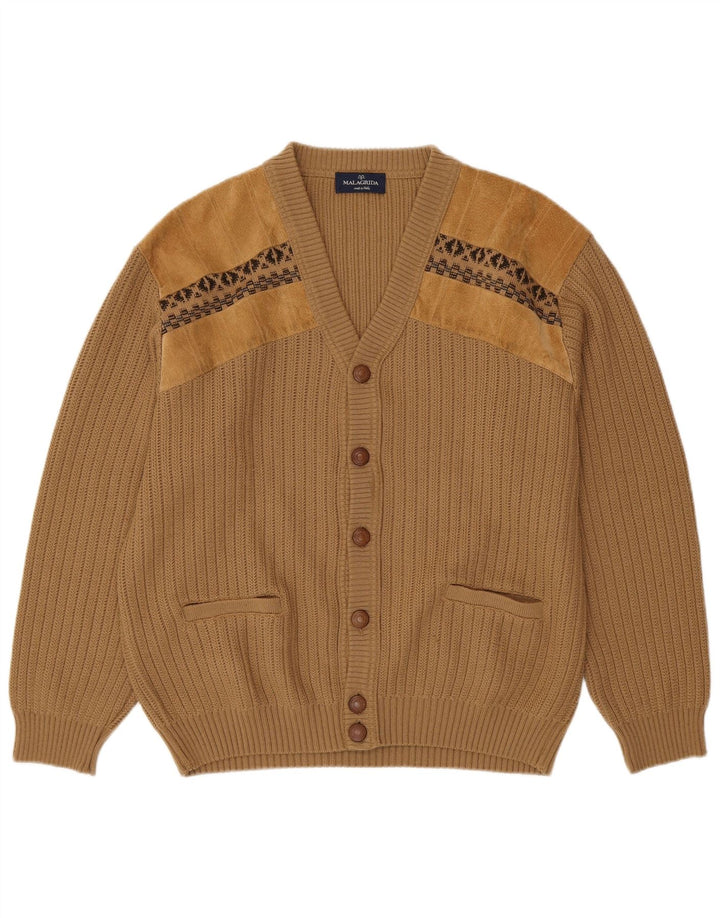 Malagrida Mens Cardigan Sweater Large Beige Geometric