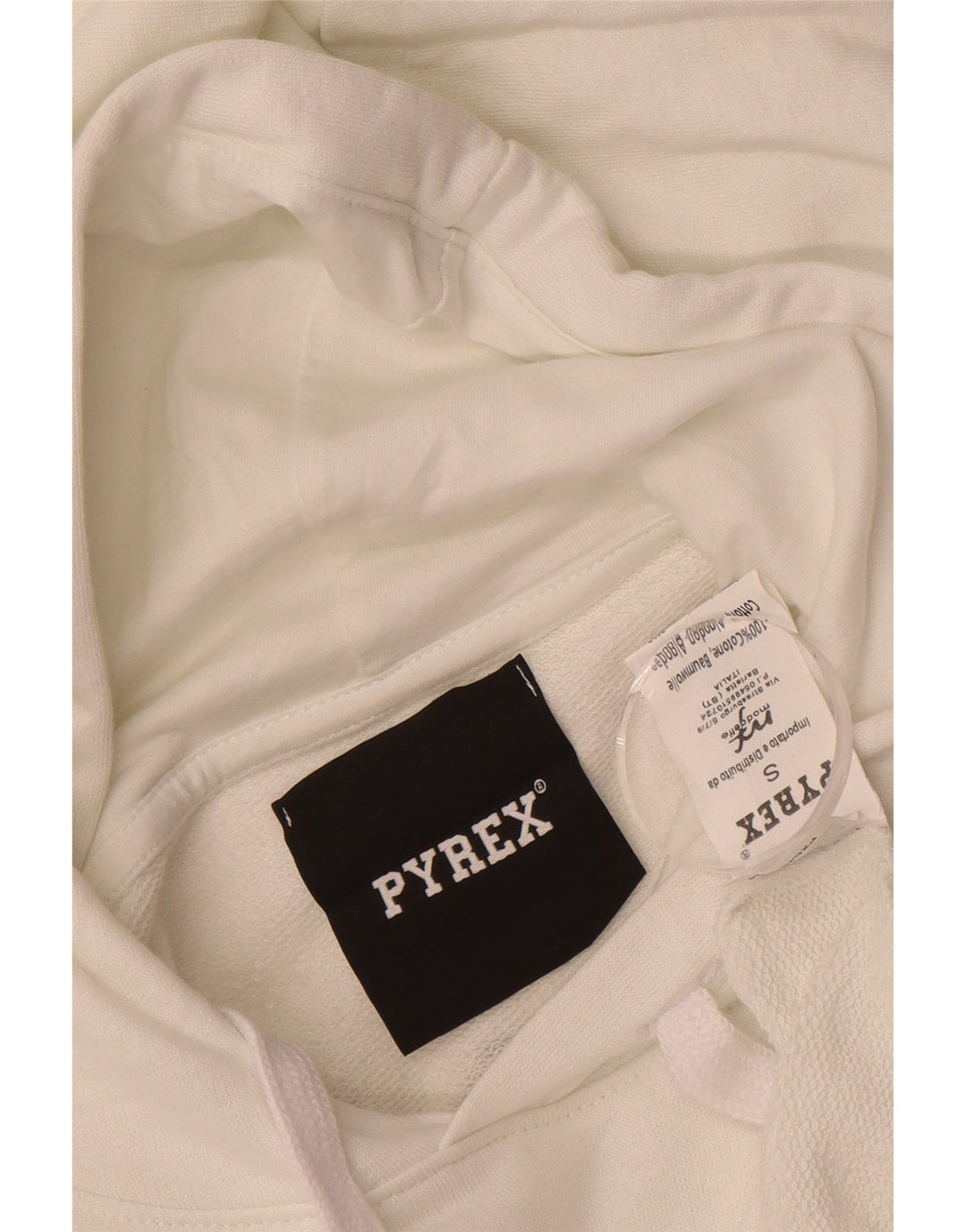 PYREX Mens Graphic Hoodie Jumper Small White Cotton Vintage Pyrex and Second-Hand Pyrex from Messina Hembry 