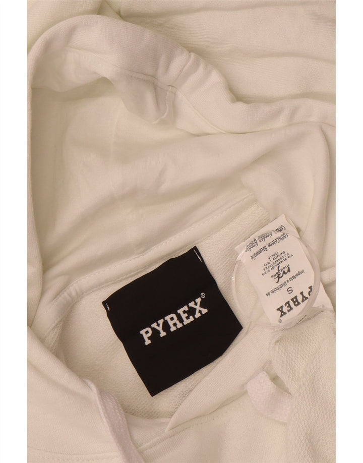 PYREX Mens Graphic Hoodie Jumper Small White Cotton Vintage Pyrex and Second-Hand Pyrex from Messina Hembry 
