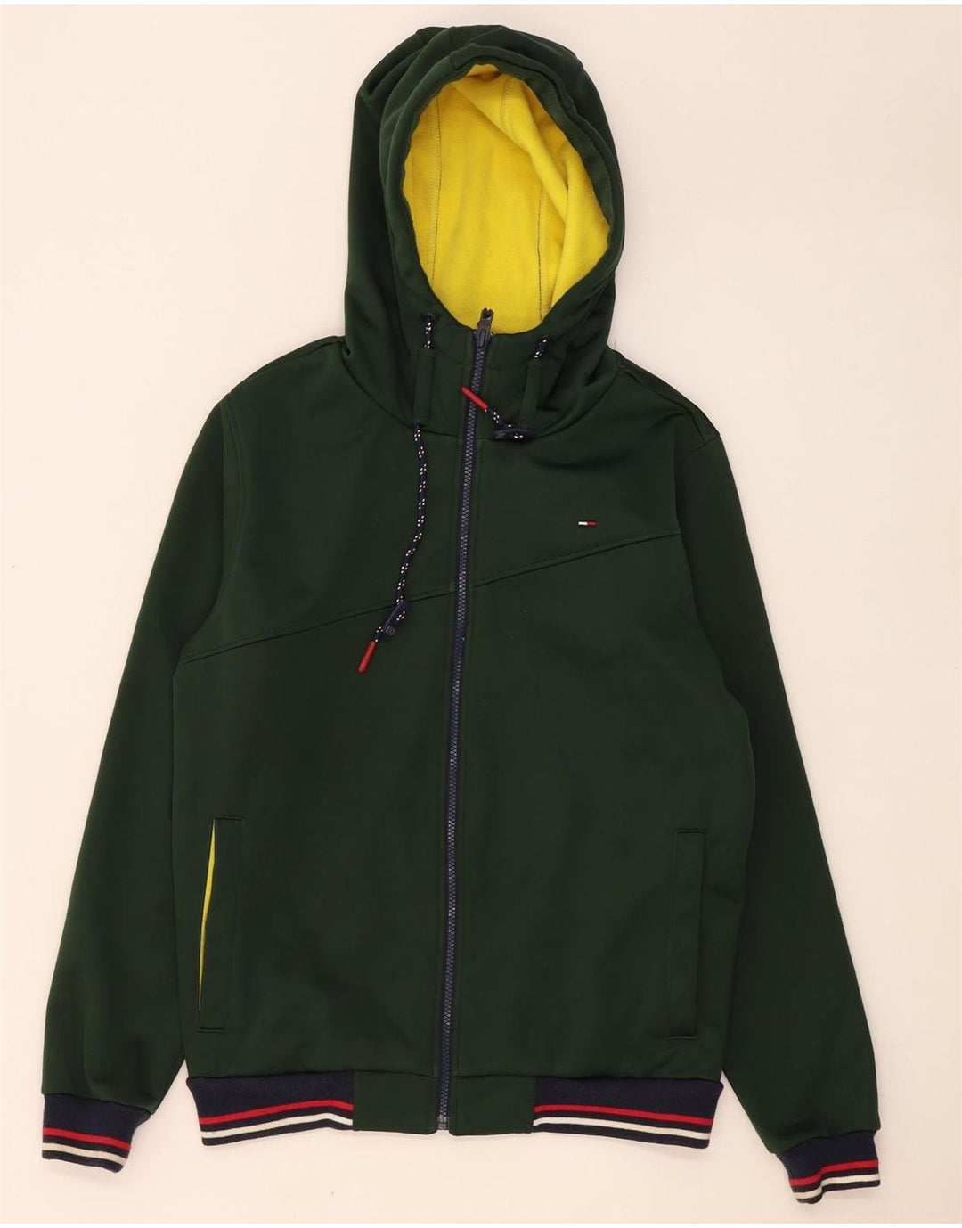 Tommy Hilfiger Mens Zip Hoodie Sweater Medium Green Polyester