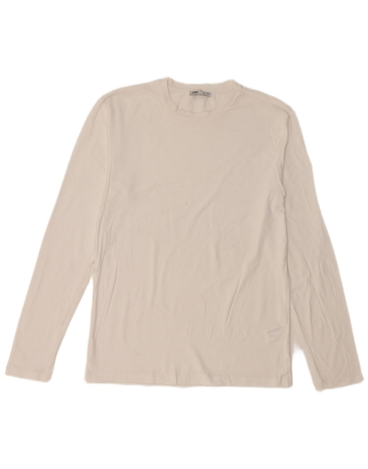 Zara Mens Top Long Sleeve Medium White Cotton